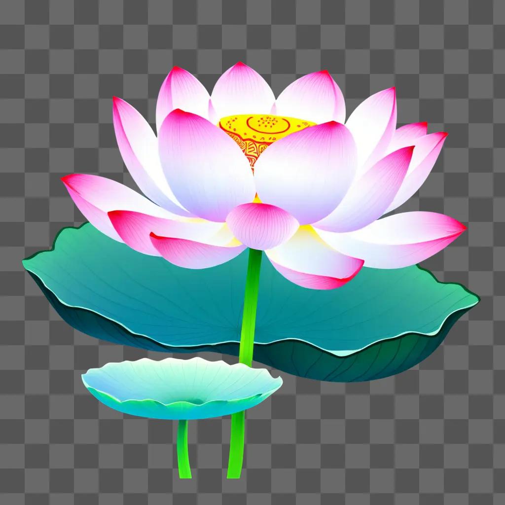 lotus flower drawing with a green leaf