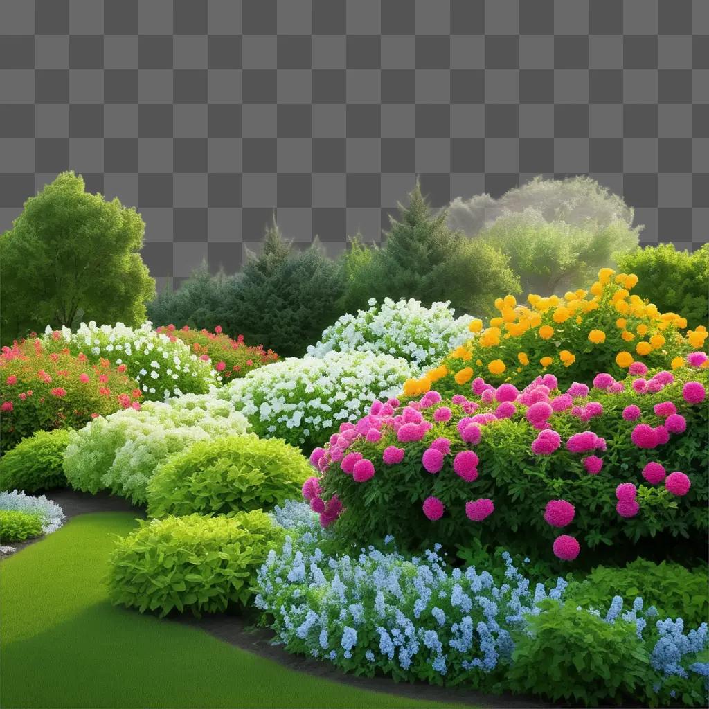 lush garden of flower bushes in a park