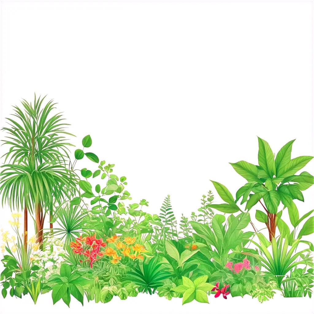 lush tropical garden with various types of vegetation