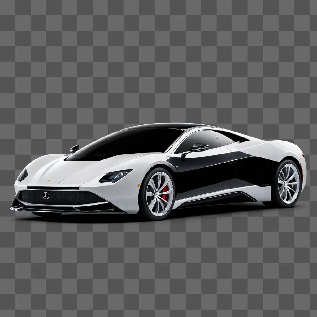 luxury sports car is displayed in a black and white image