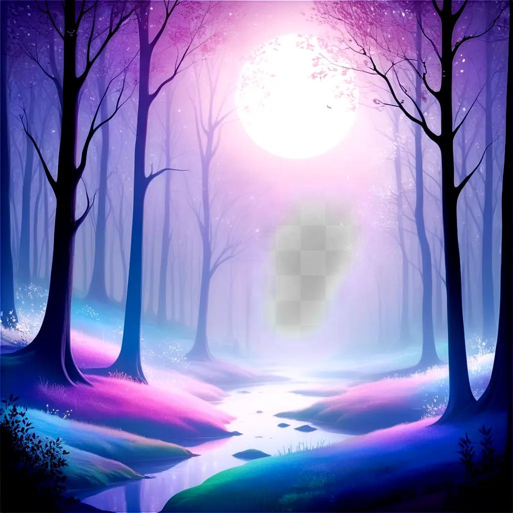 magical forest illuminated by a full moon