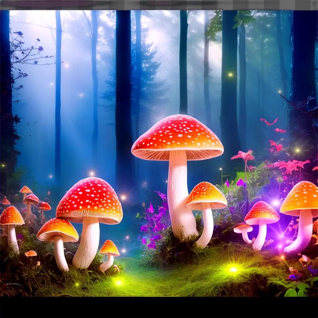 magical forest with mushrooms and glowing lights