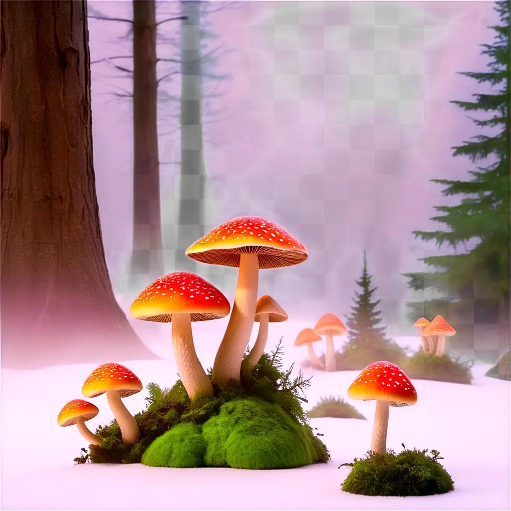 magical mushroom forest with multicolored mushrooms