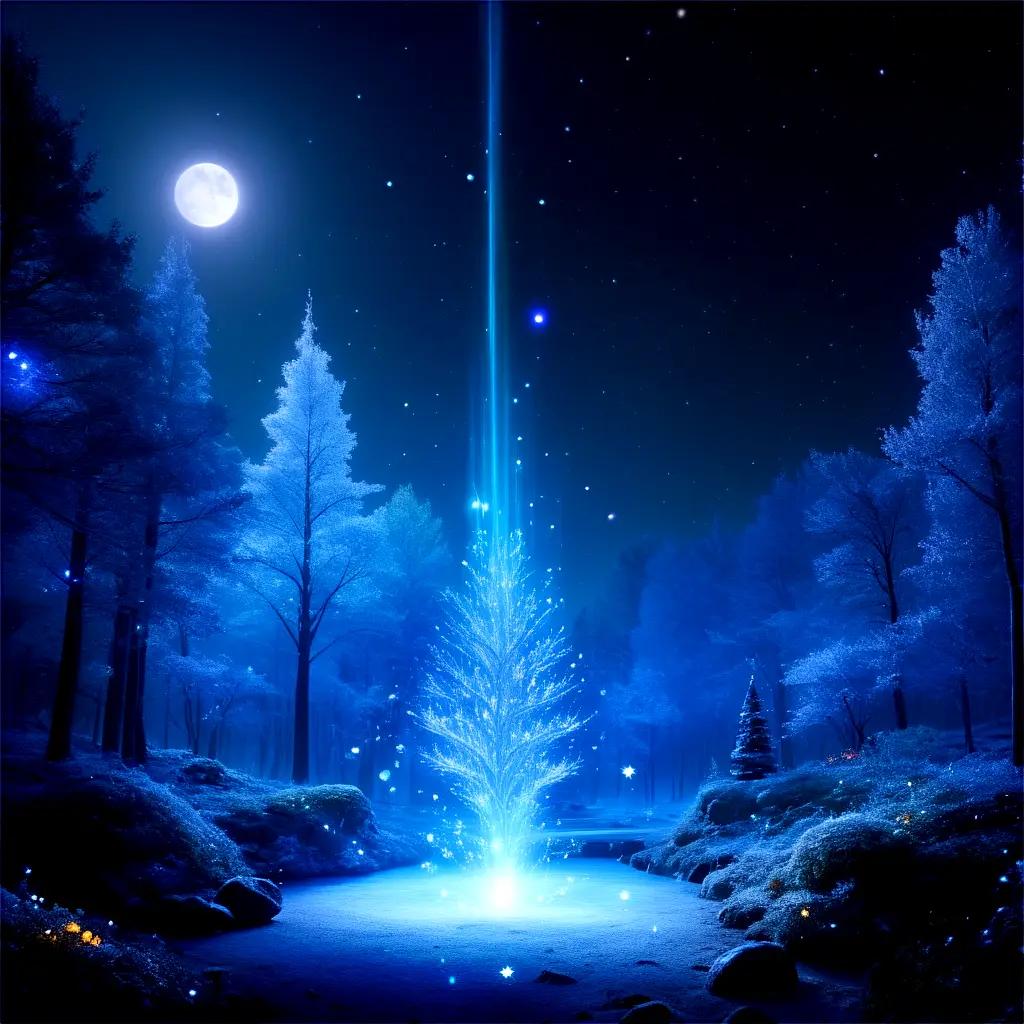 magical night scene with glowing trees and a starry sky