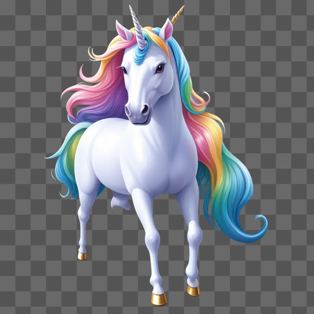 magical unicorn in rainbow colors with golden hooves