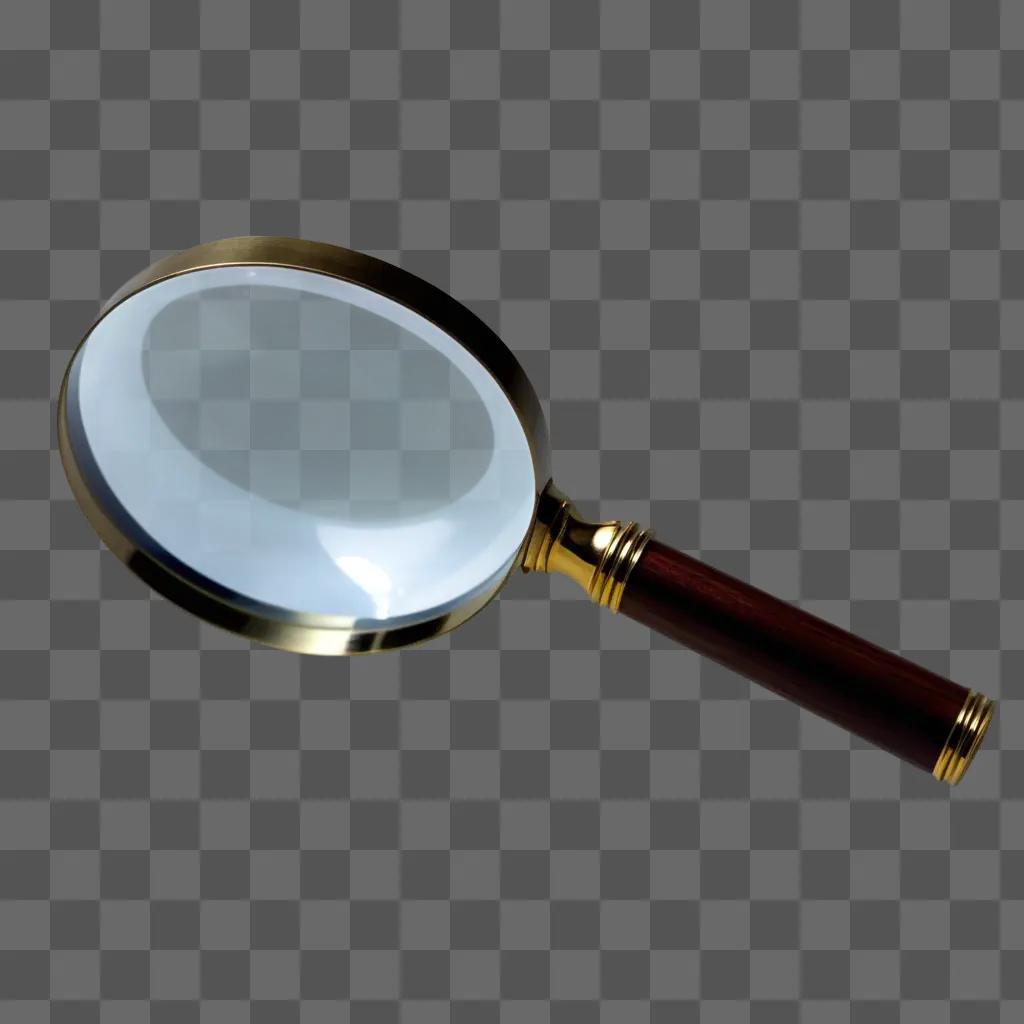 magnifying glass with a gold handle and a transparent lens