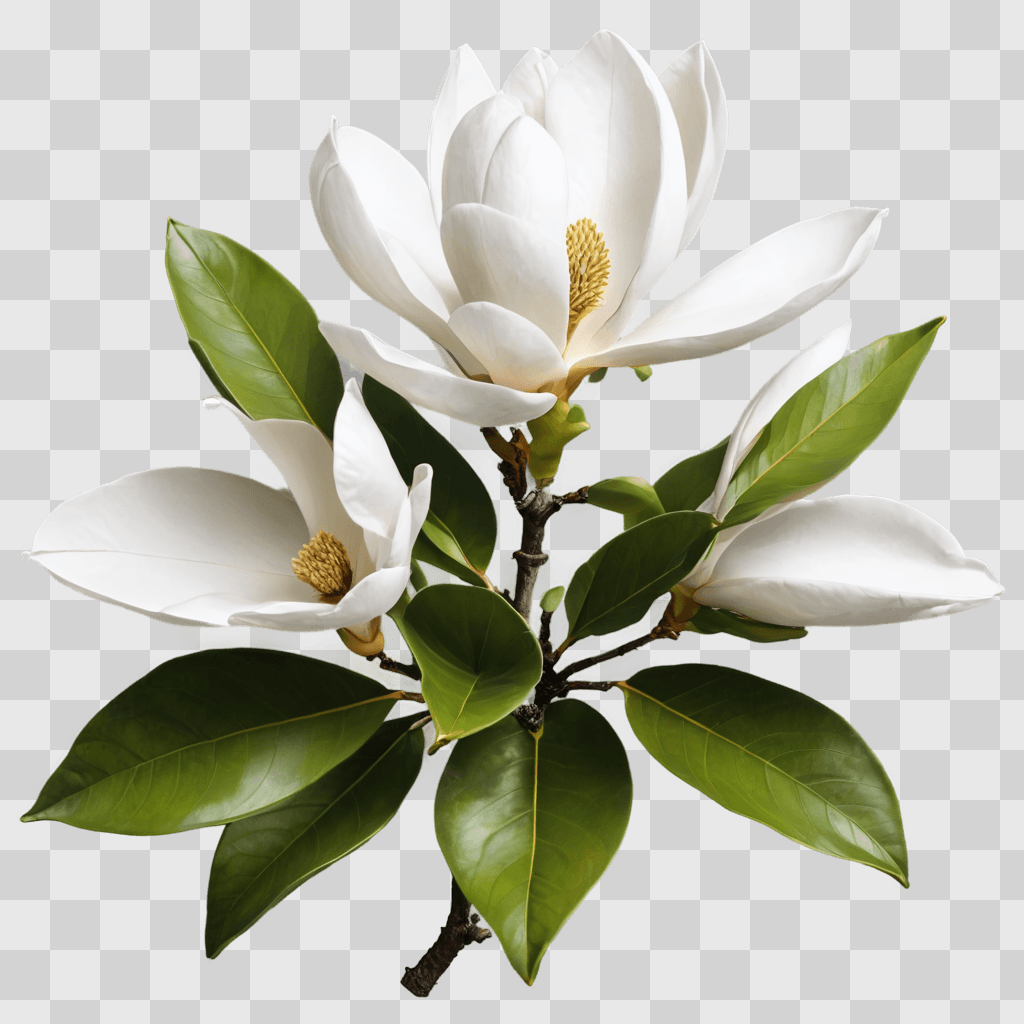 magnolia flower drawing A bouquet of white flowers with green leaves