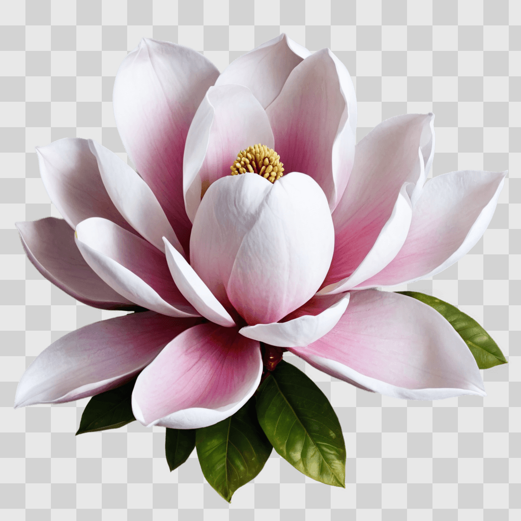 magnolia flower drawing A pink and white flower with green leaves