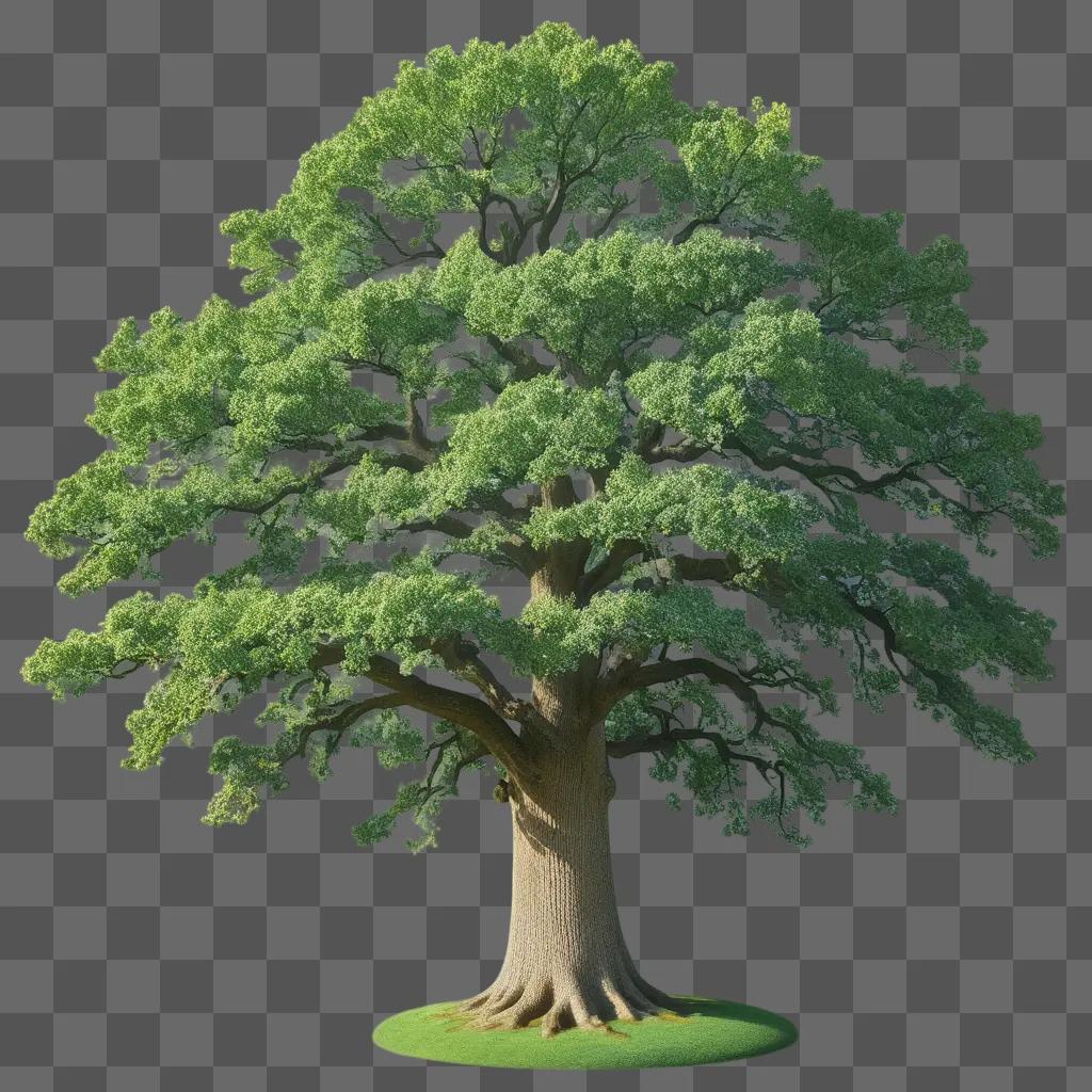 majestic oak tree stands tall on a green background