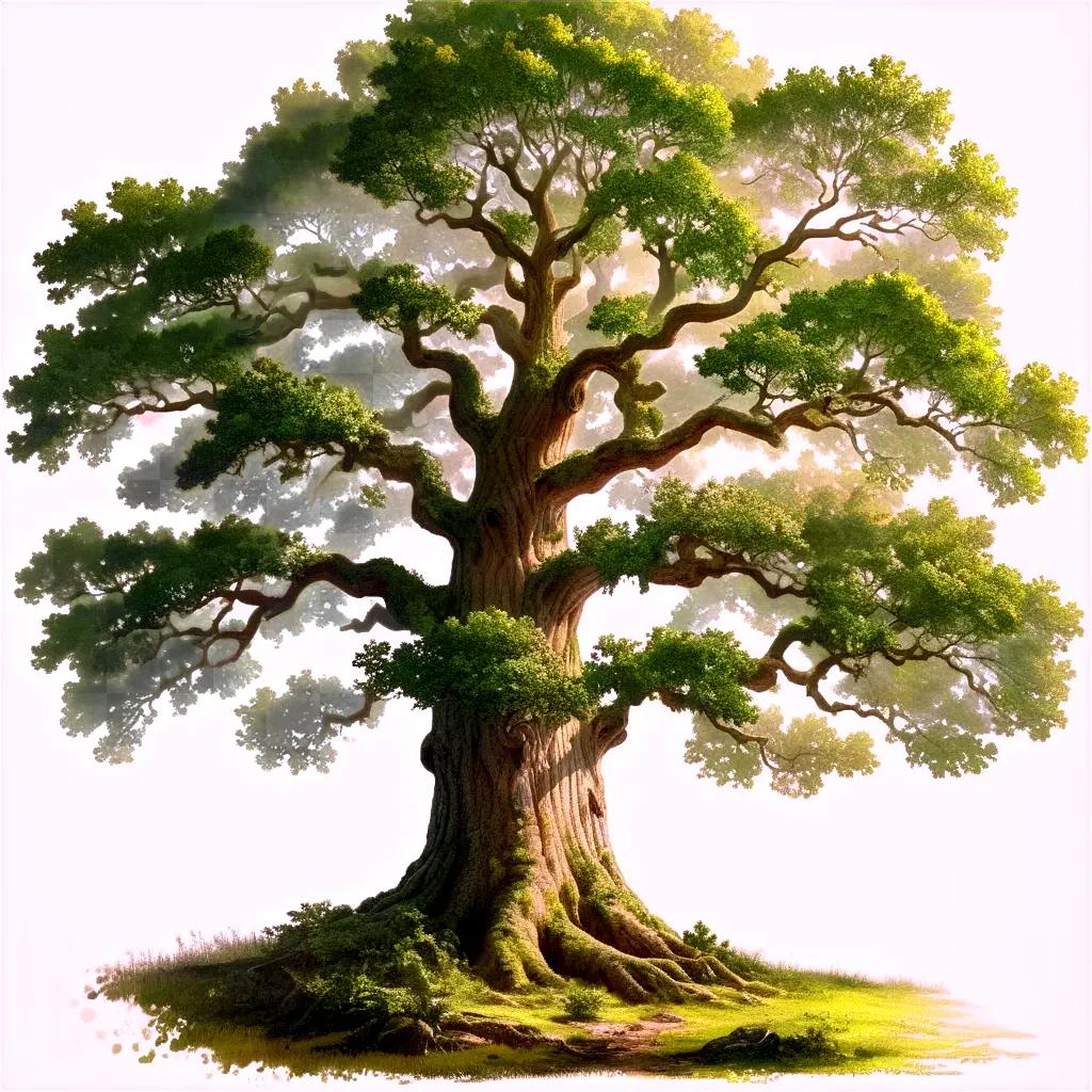 majestic oak tree with a large trunk and thick leaves