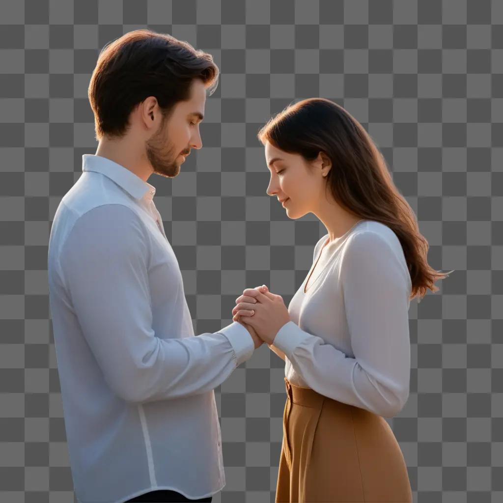 man and woman holding hands in a studio