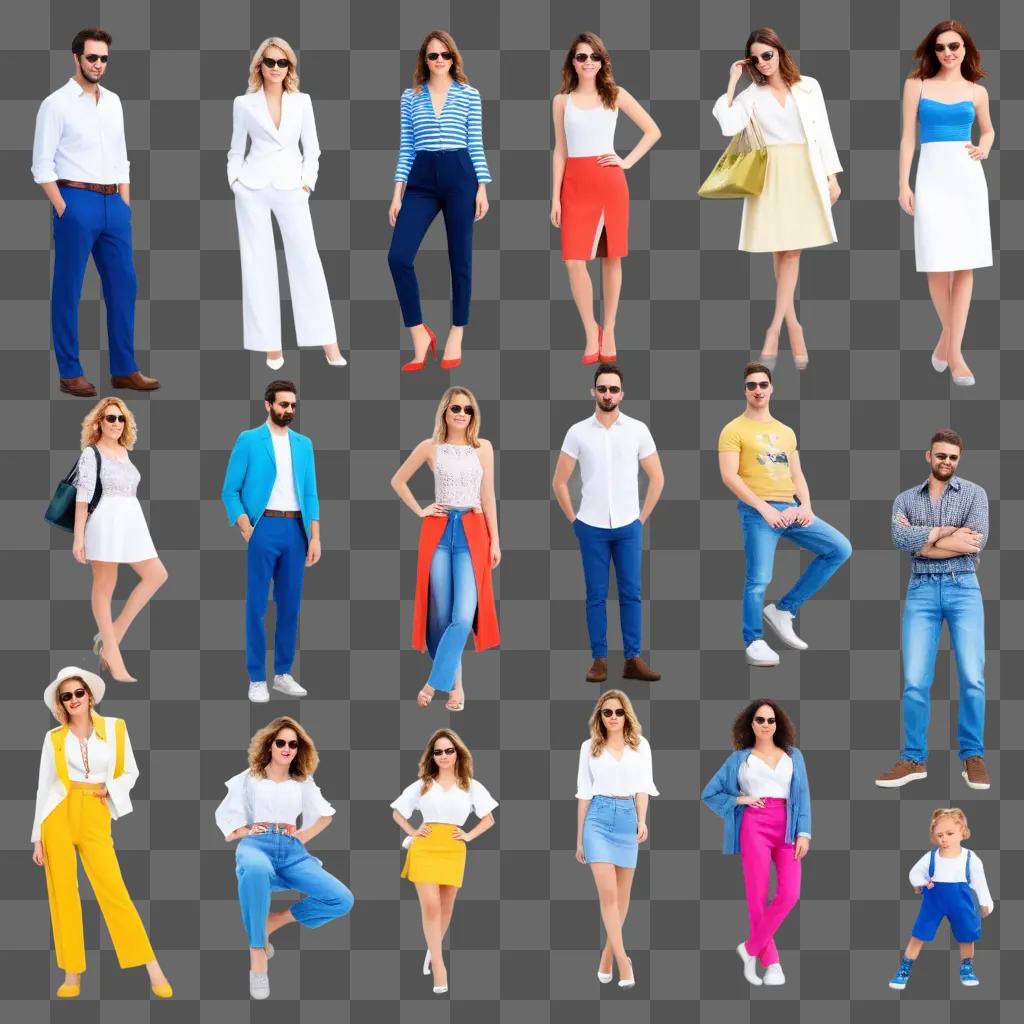 man and woman in various outfits and colors