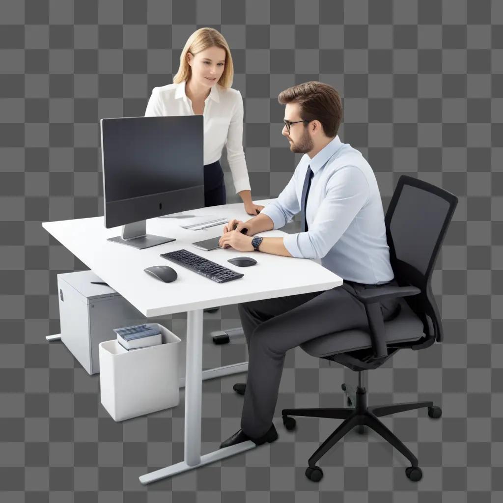 man and woman working at a computer