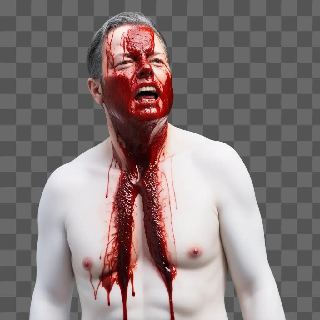 man covered in red liquid