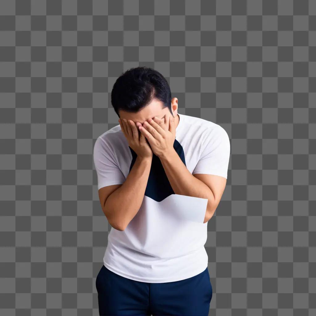 man covering his face with his hands, while under stress