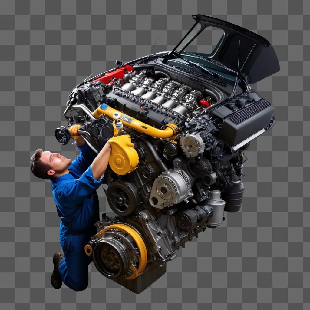 man fixing a car engine on the ground