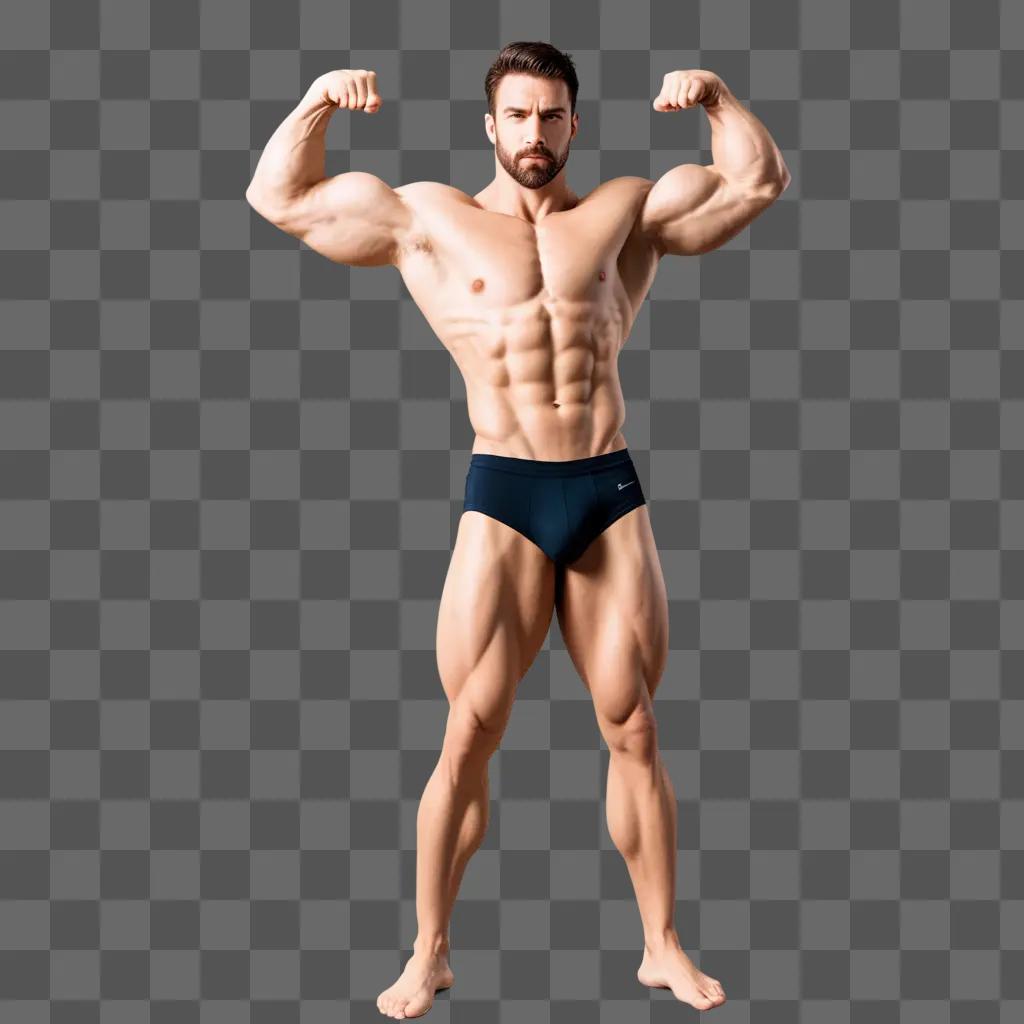男性は力強いポーズで筋肉を曲げます