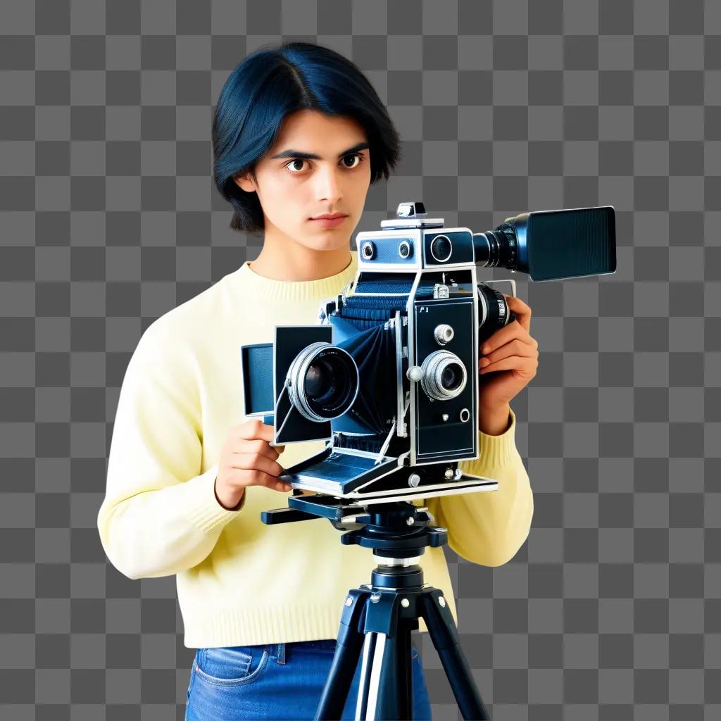 man holding a film camera with a transparent lens