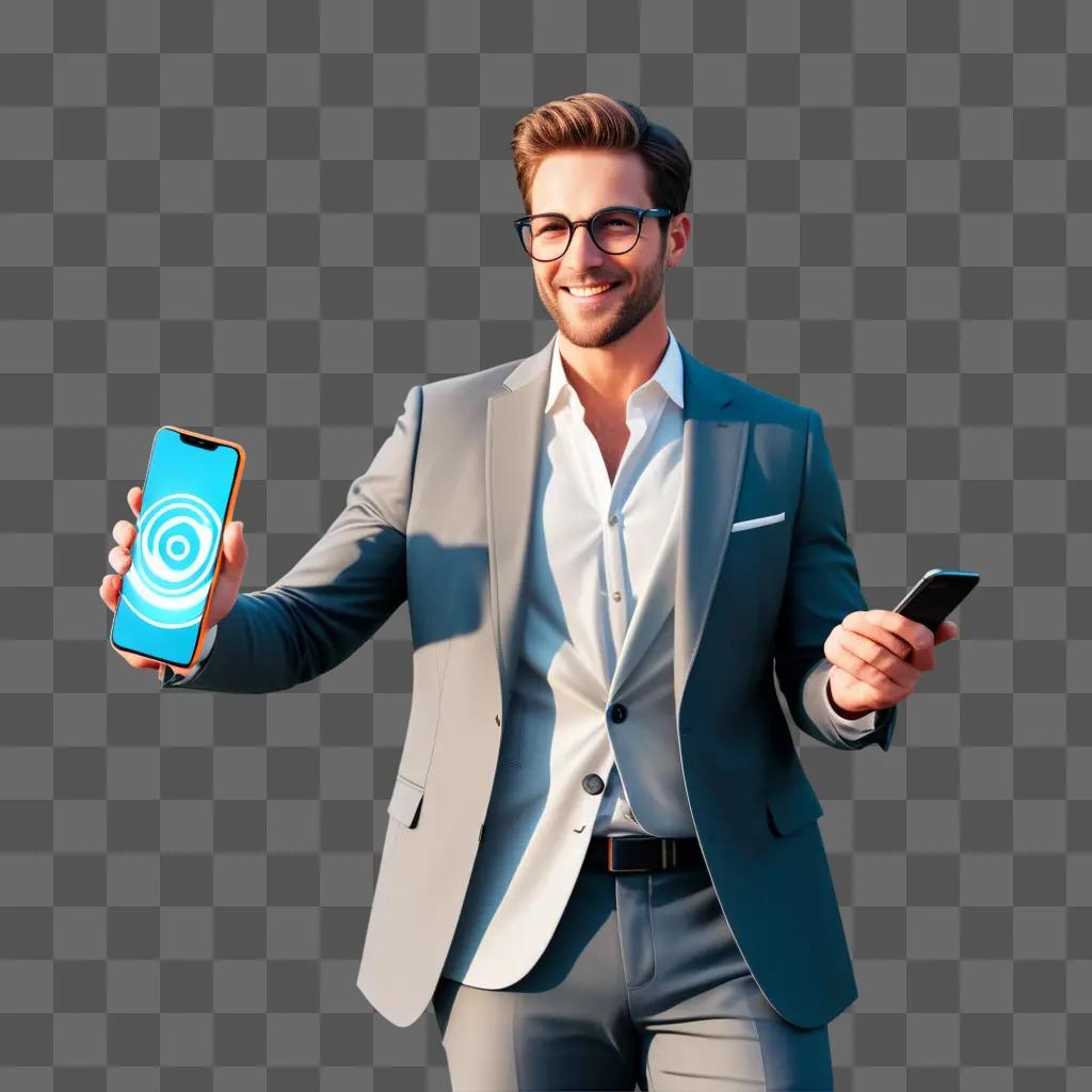 man holding a phone with a logo on it in advertising