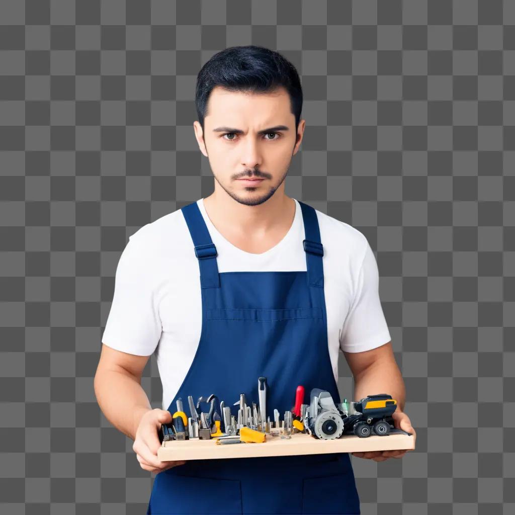 man holding tools with a focused expression