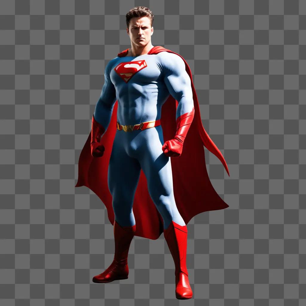 man in a Superman costume stands with a muscular physique