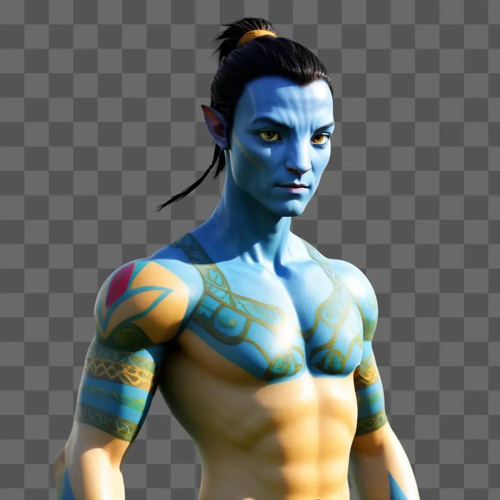 man in a blue suit with tattoos on his body