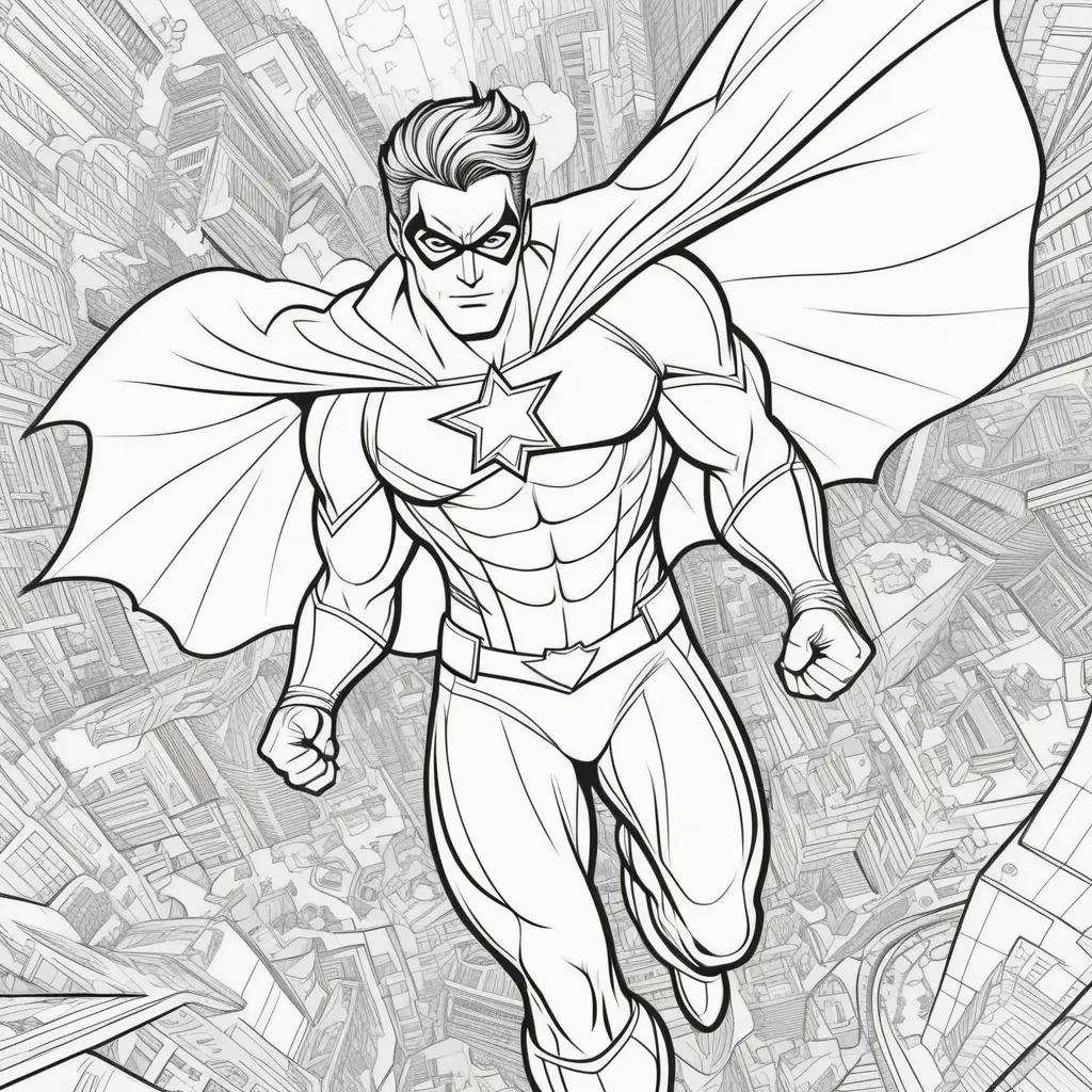 man in a cape is colored in for a superhero coloring page