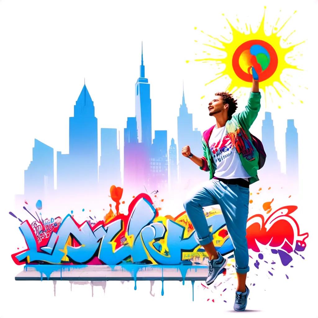 man in a colorful jacket and pants jumping in the air