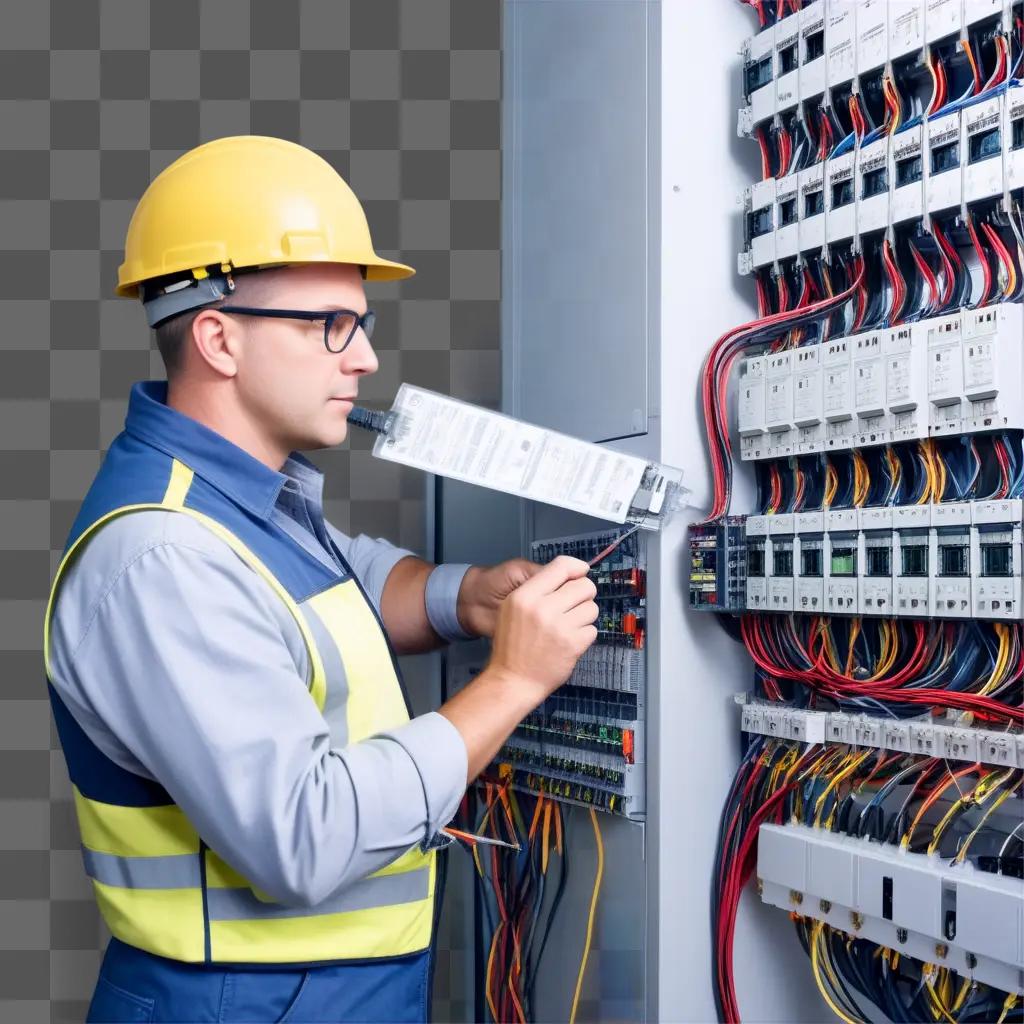 man in a hard hat works on electrical wiring