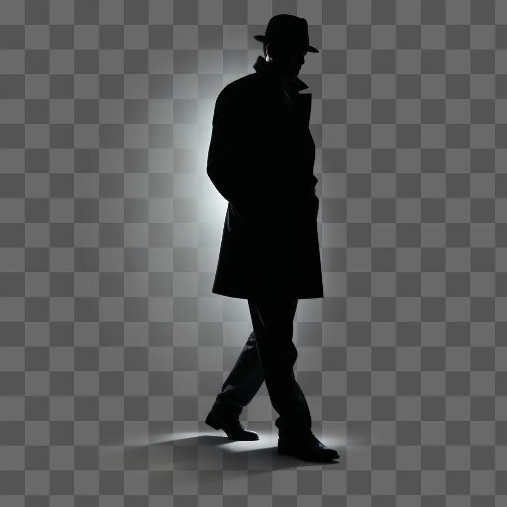 man in a hat and trench coat walking down a street