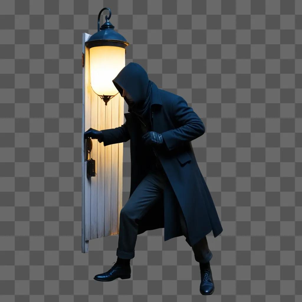 man in a long coat breaks into a house