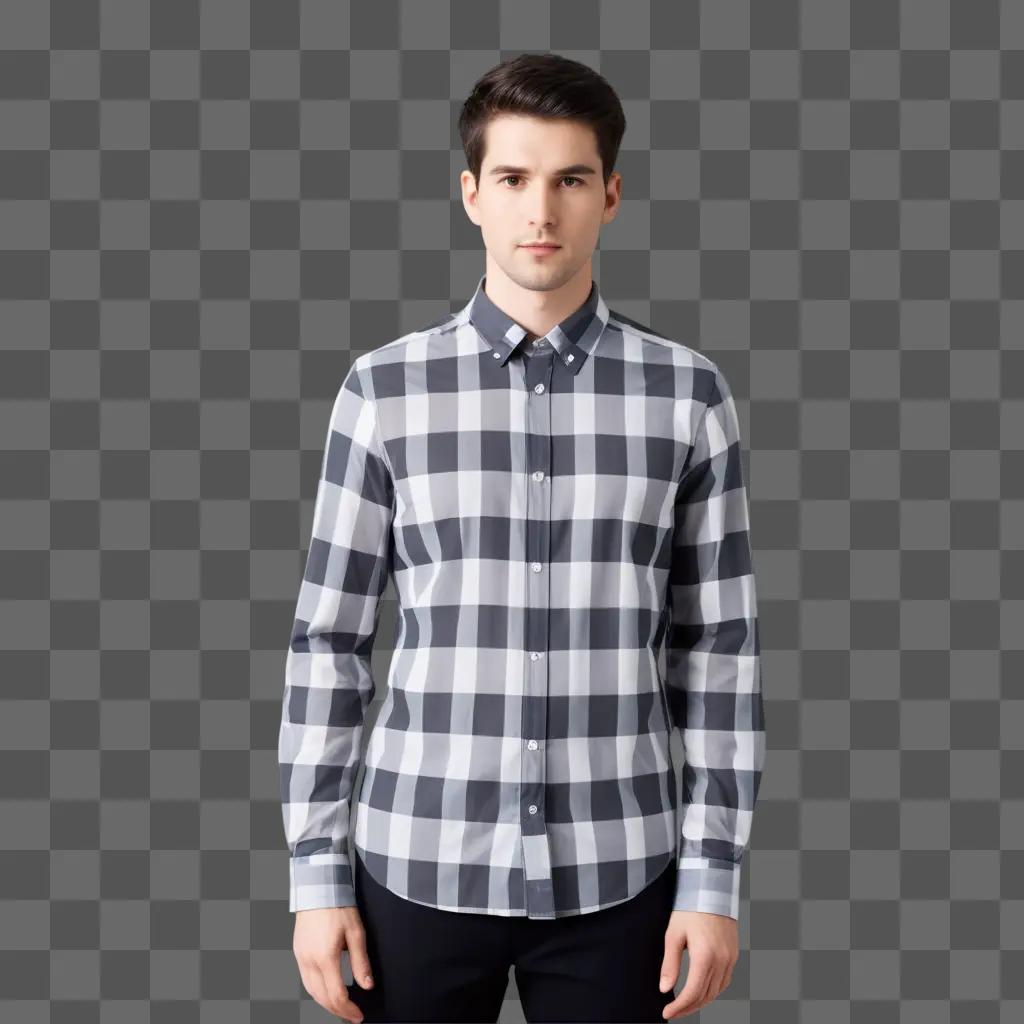 man in a plaid shirt stands against a transparent background