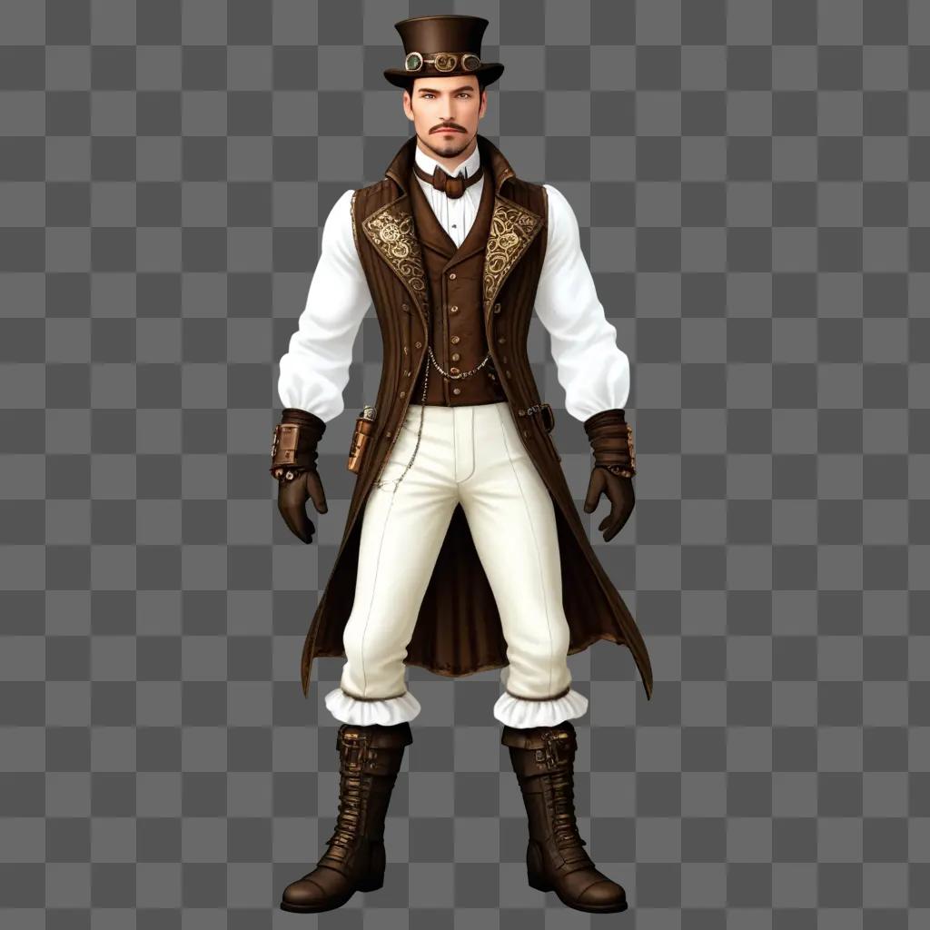 man in a steampunk suit with a top hat and gloves