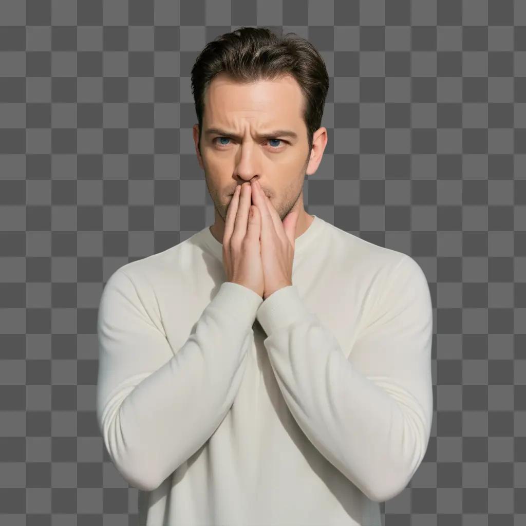 man in a white shirt is acting with his hands