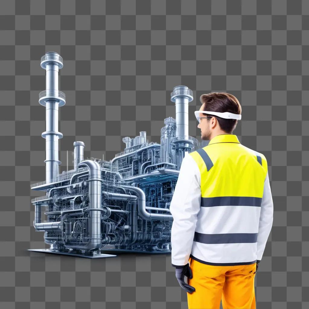 man in an engineers outfit looks at a factory