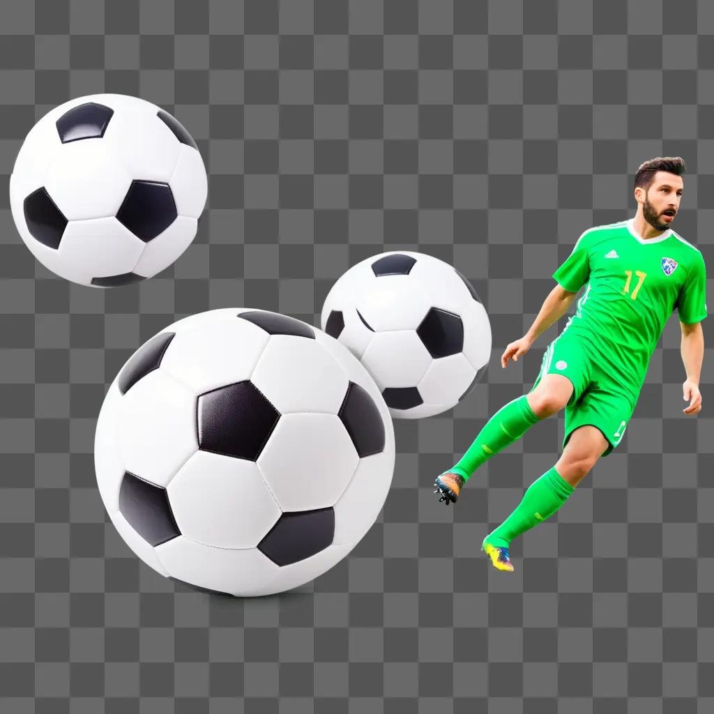 man in green shirt plays with soccer balls