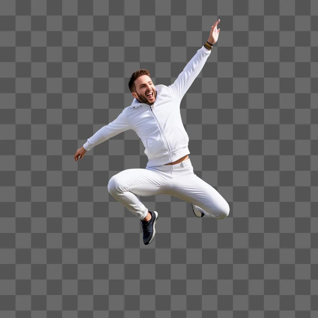 man in white jumps in the air