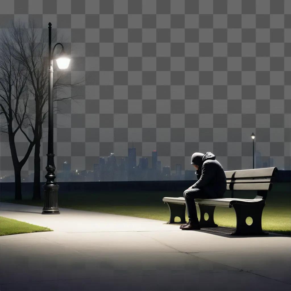man on a bench sits with a sad expression