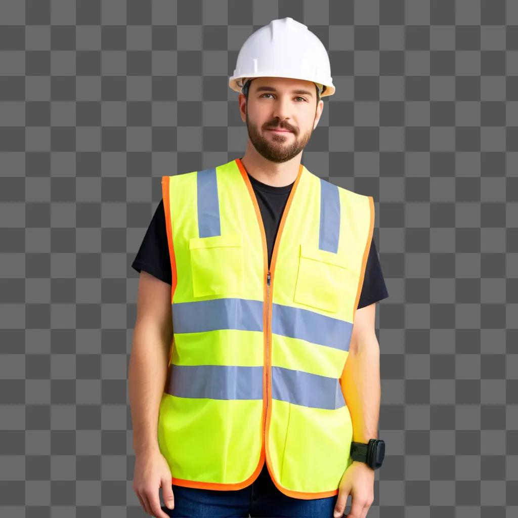 man poses in a safety vest with a watch