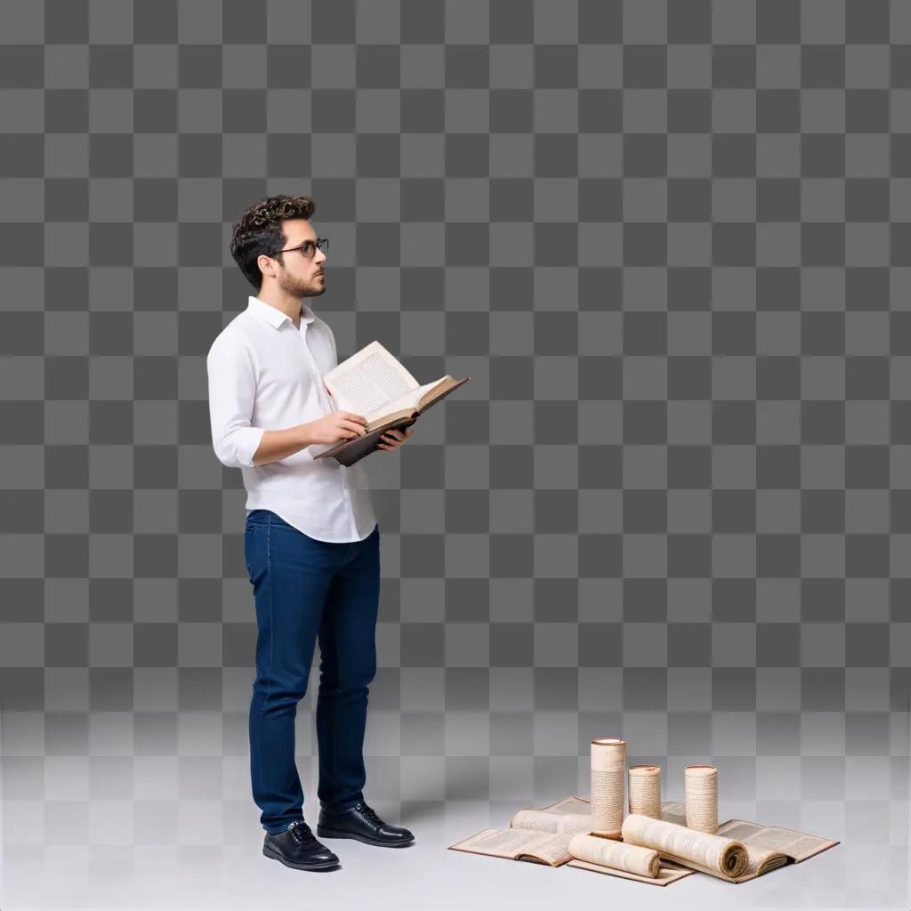 man poses with a book, his question unknown