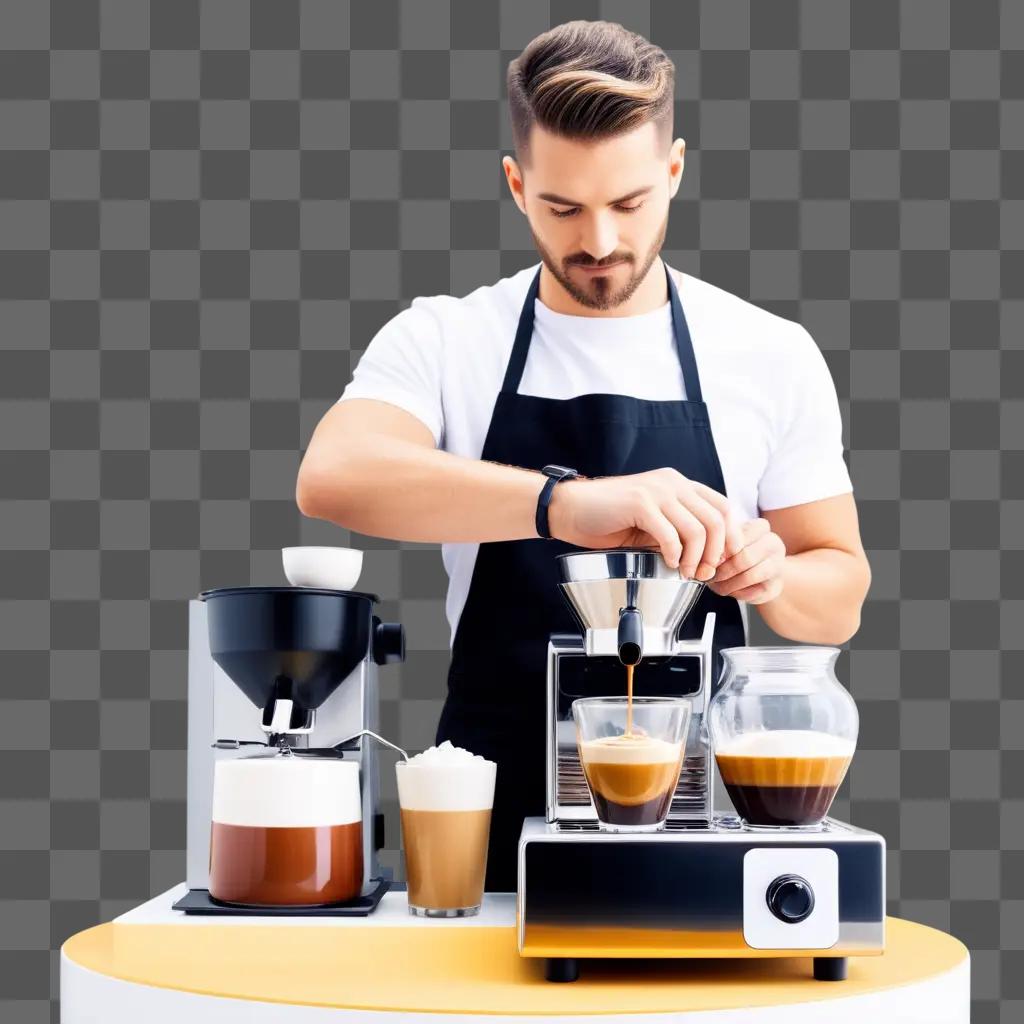 man prepares coffee in a pot for drinking