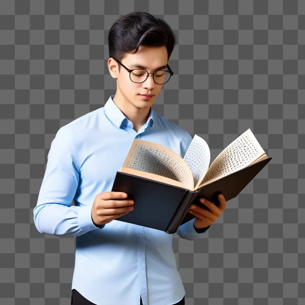 man reads a book with a smile