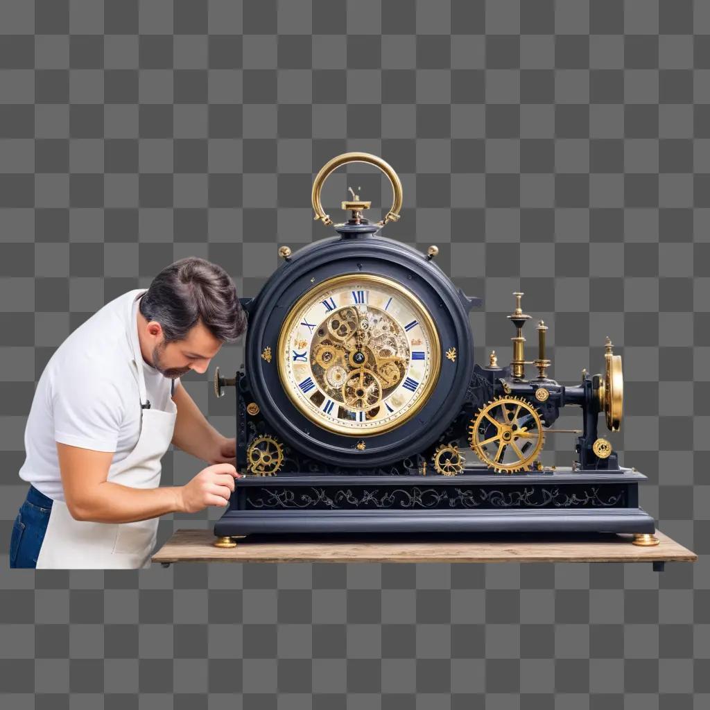 man repairing a clock with intricate gears