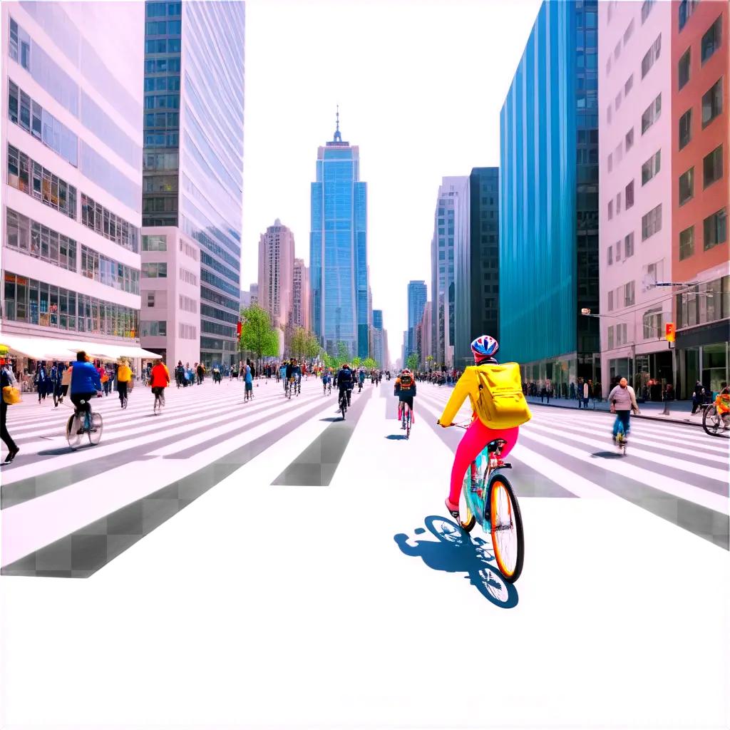 man riding a bicycle in a busy city street