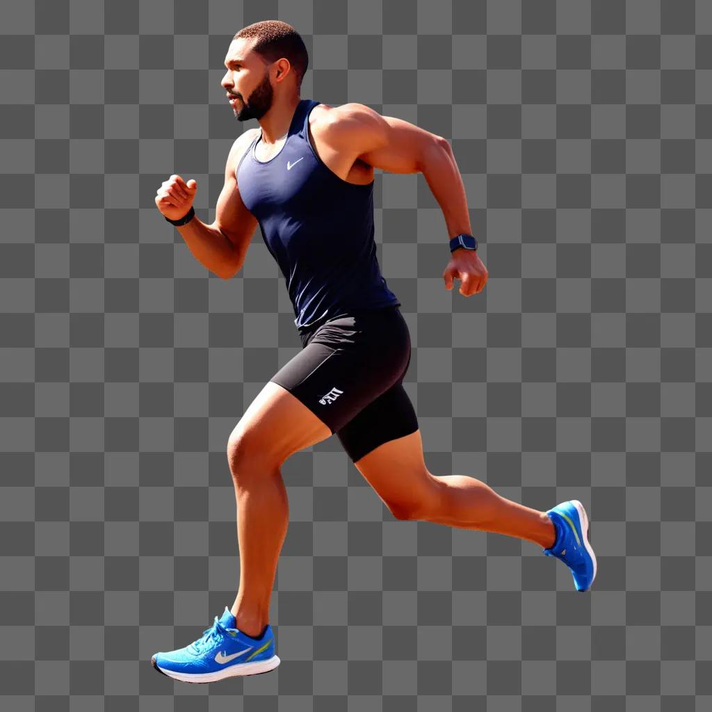 man runs in a blur with a logo on his tank top