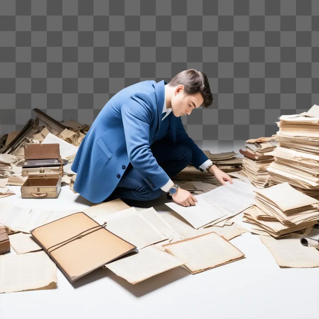 man searching through a pile of papers