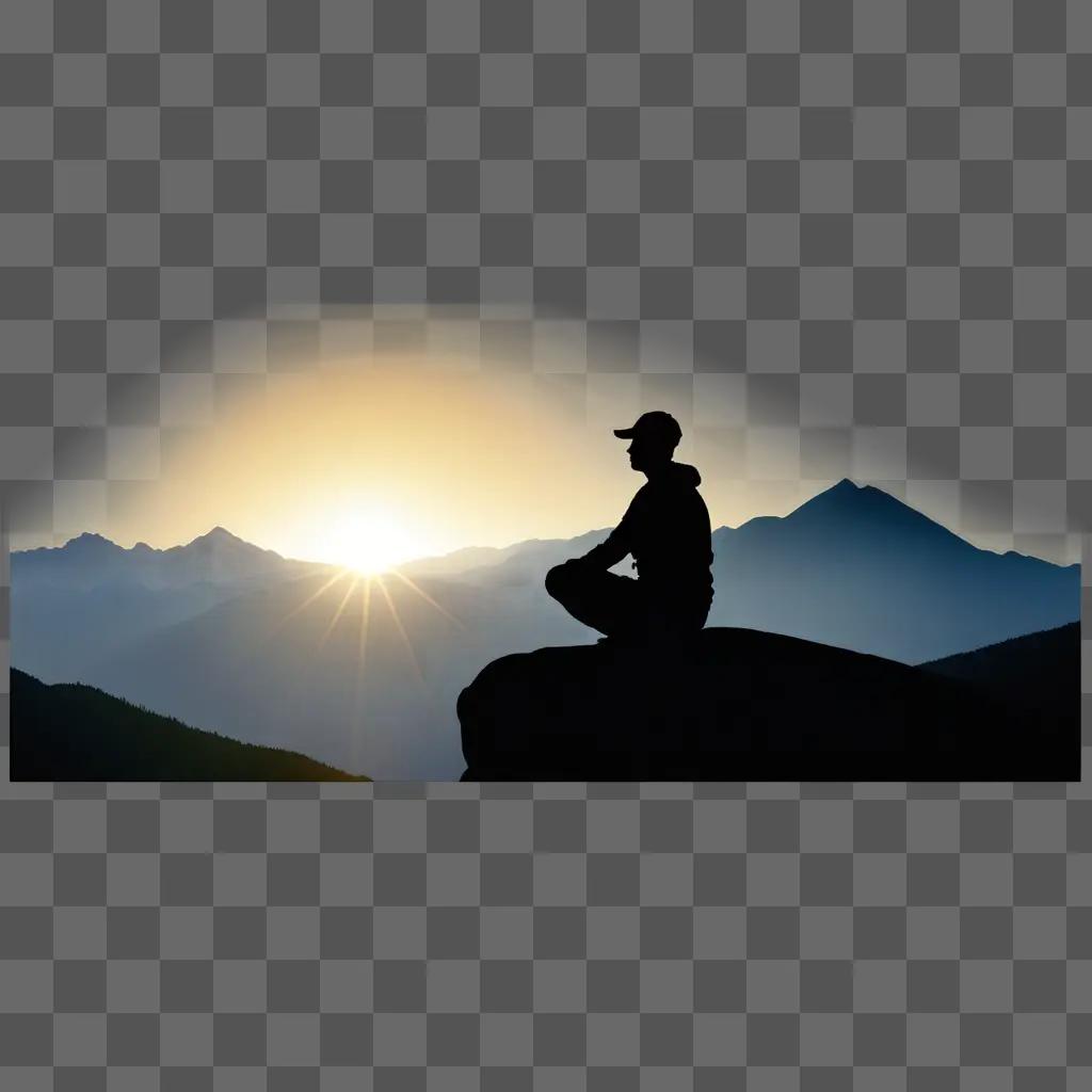 man sits at the top of a cliff, contemplating the beauty of the surrounding mountains