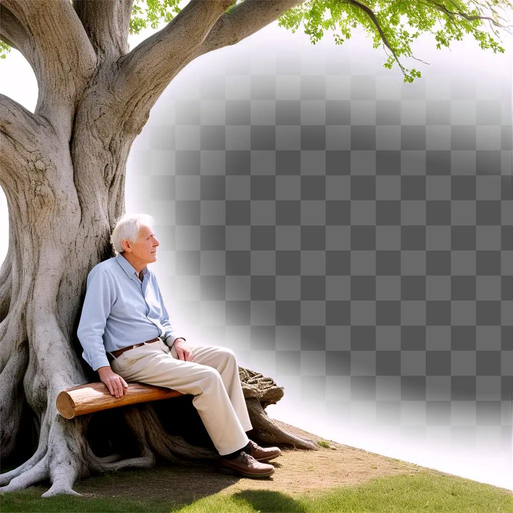 man sits under a tree, aging gracefully