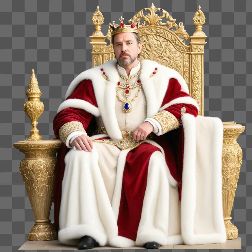 man sitting on a throne wearing a crown and a red robe