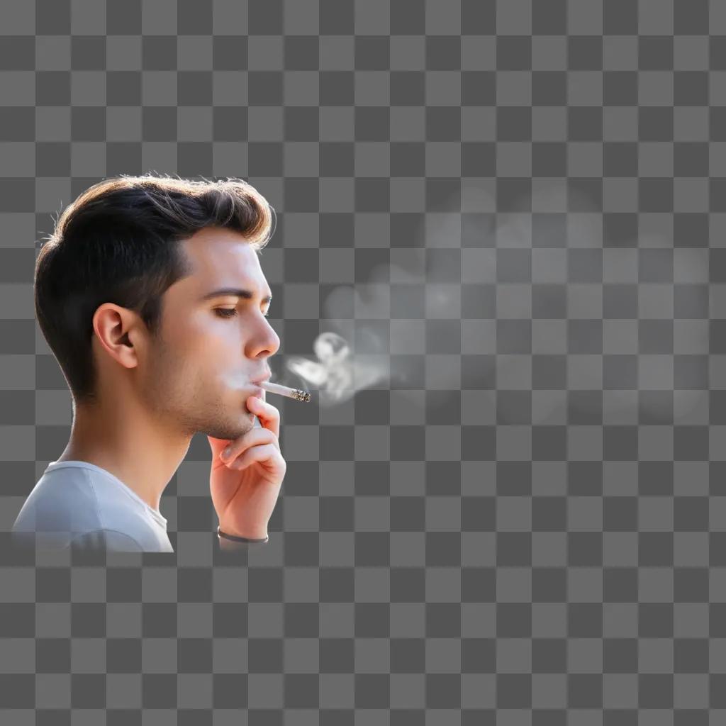 man smoking a cigarette in a pink background